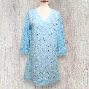FRESH PRODUCE Light Blue Eyelet 3/4 Sleeved Swim Beach Cover-up Vacation L